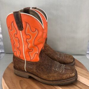 Double H Mens Orange Brown Leather Western Cowboy Boots Size 12 D Pull On